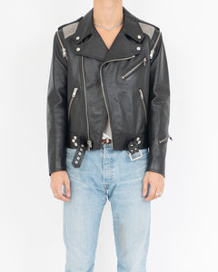 Leather Biker Jacket with Metall Insert