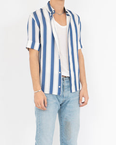 SS17 Light Blue Striped Short-Sleeve Silk Shirt