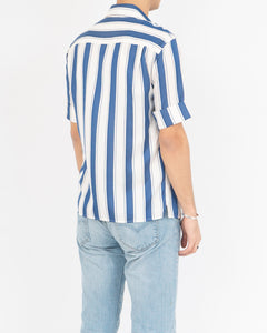 SS17 Light Blue Striped Short-Sleeve Silk Shirt