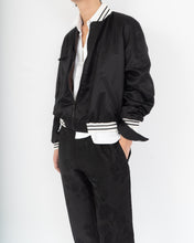 Load image into Gallery viewer, Black Amorpha Silk Satin College Bomber