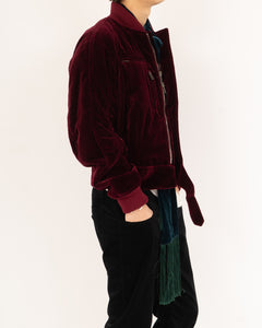 Burgundy Velvet Biker Bomber