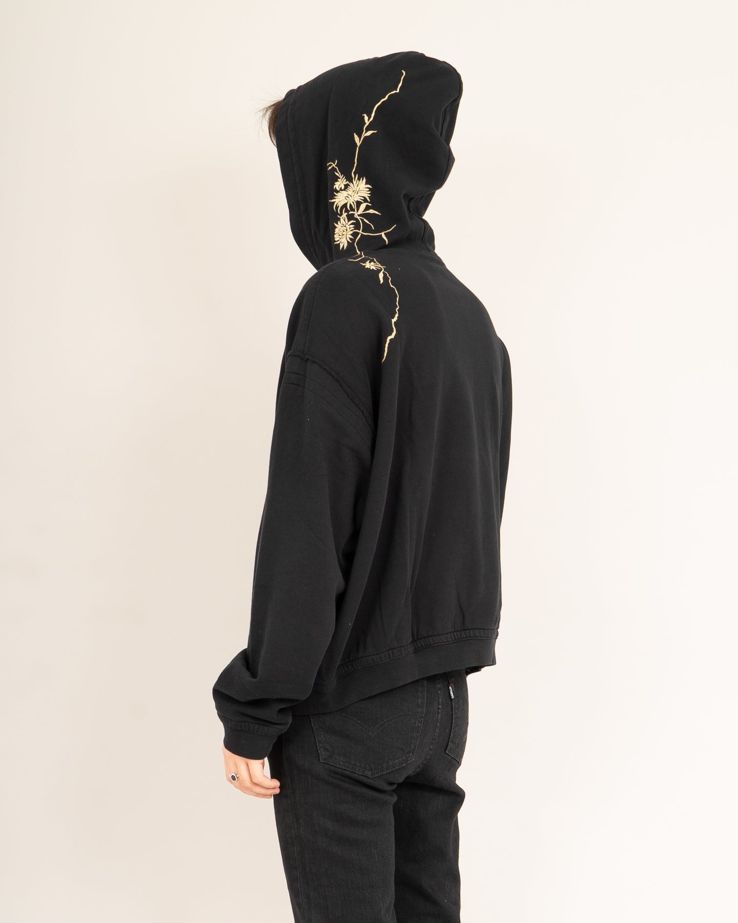 FW18 Floral Embroidered Black Perth Hoodie