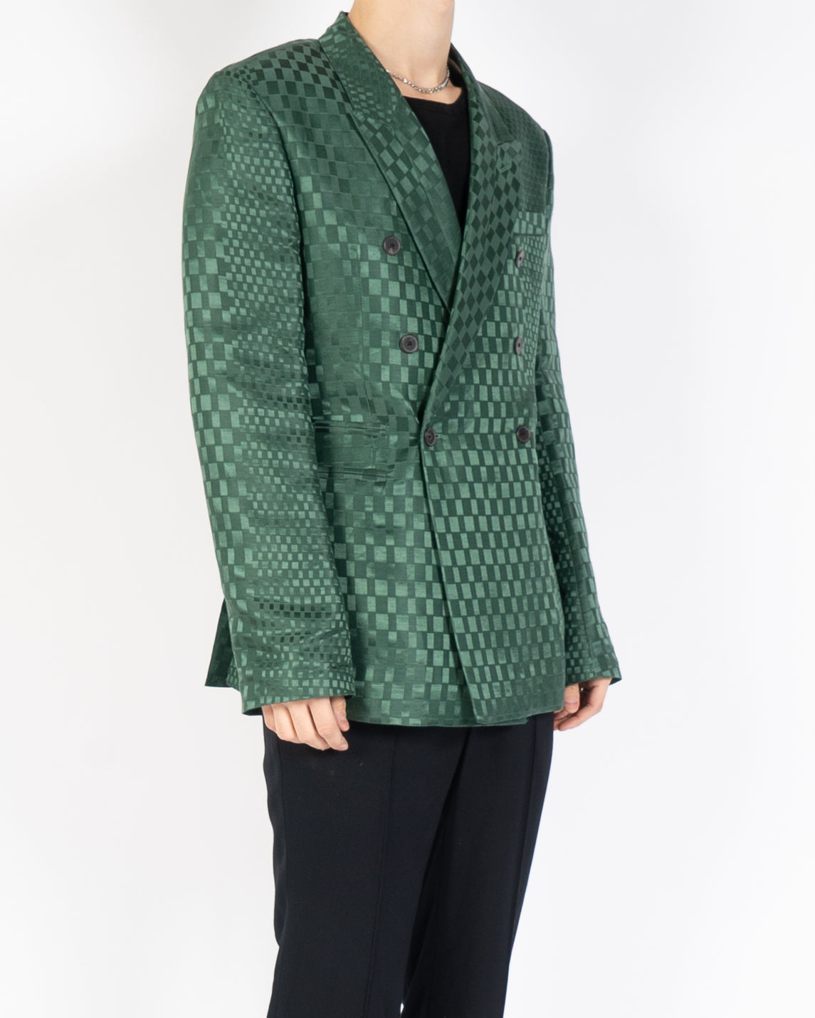 SS19 Green Checked Jacquard Double Breasted Blazer