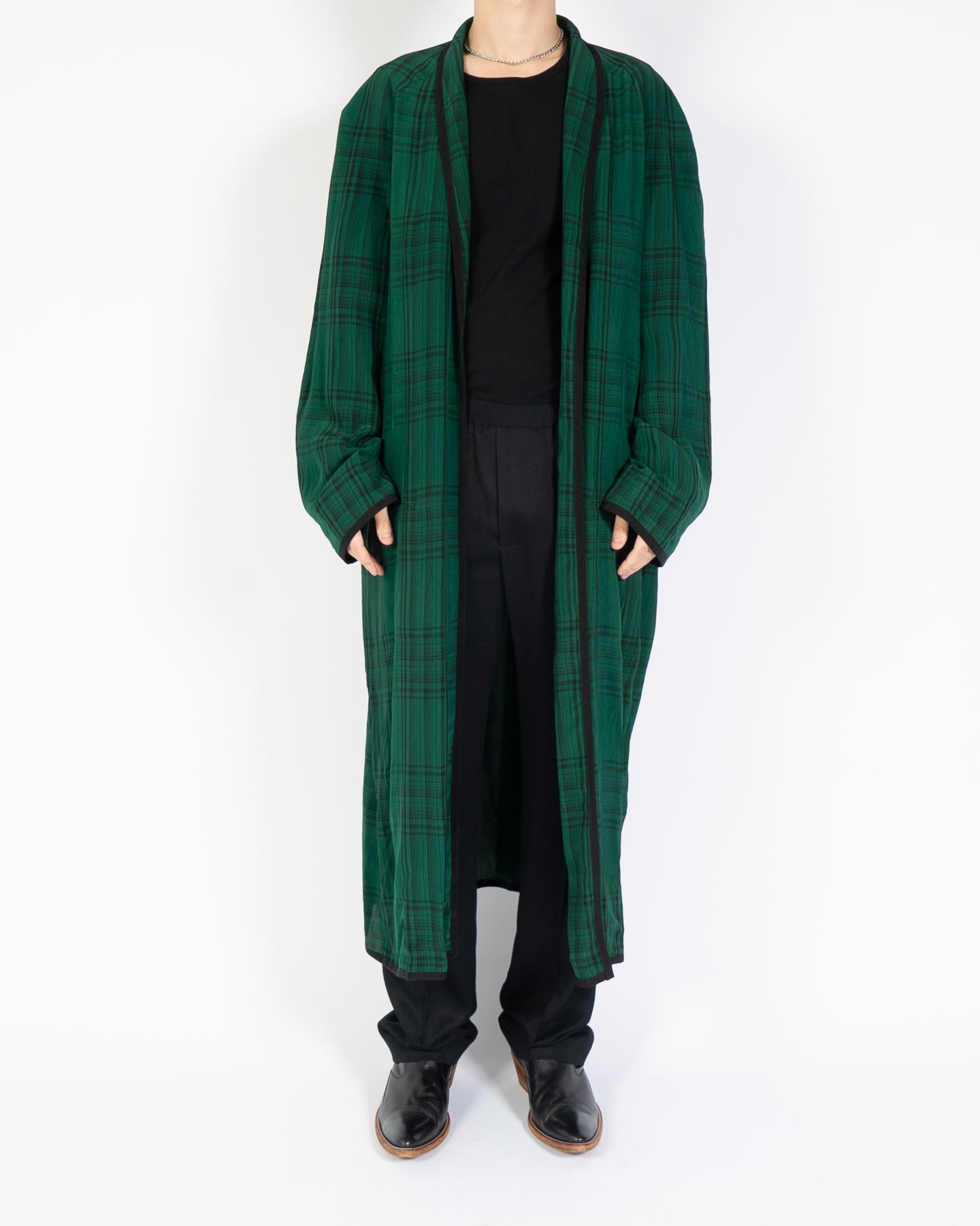 SS19 Green Checked Oversized Viscose Robe Coat