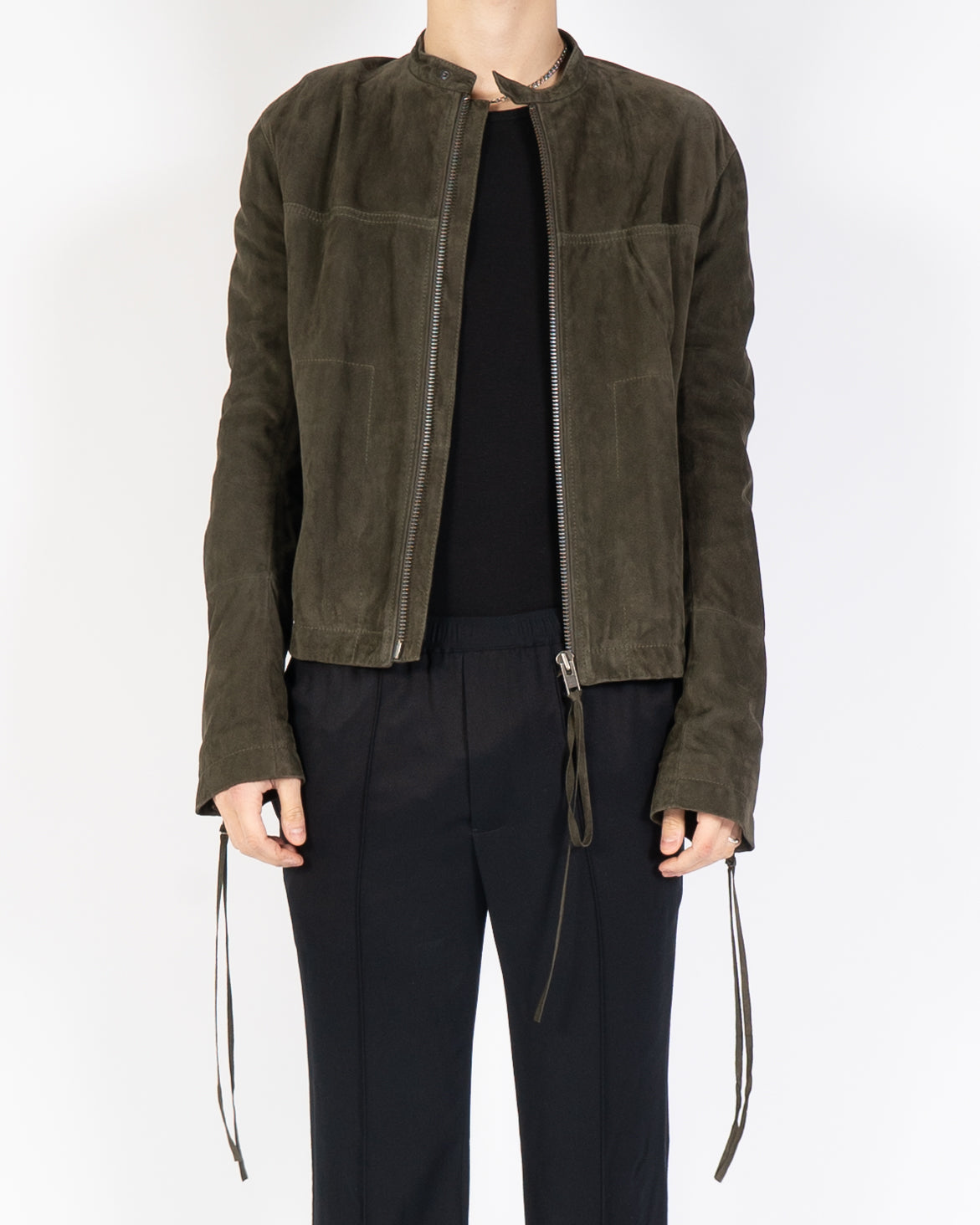 SS18 Olive Suede Leather Zipped Jacket