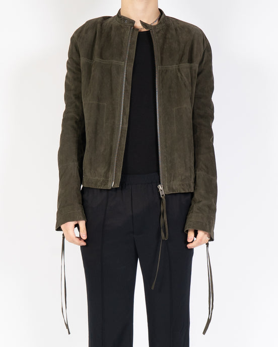 SS18 Olive Suede Leather Zipped Jacket