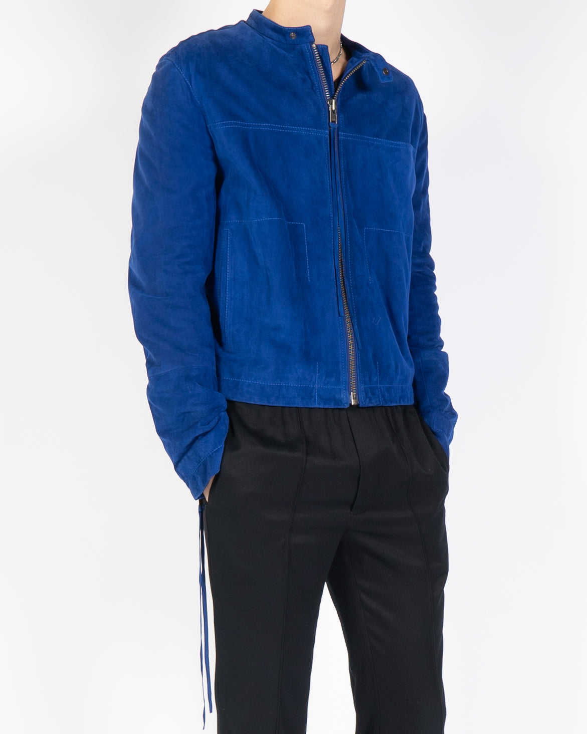 SS18 Blue Suede Leather Zipped Jacket
