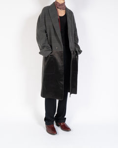 FW18 Grey Embossed Wool Overcoat with Satin Patch