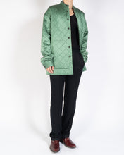 Load image into Gallery viewer, FW20 Green Satin Quilted Overshirt with Embroidery