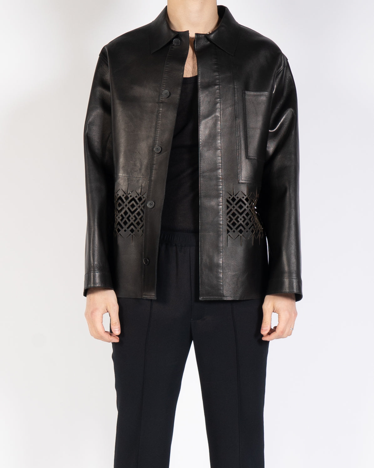 SS19 Lasercut Boxy Leather Shirt
