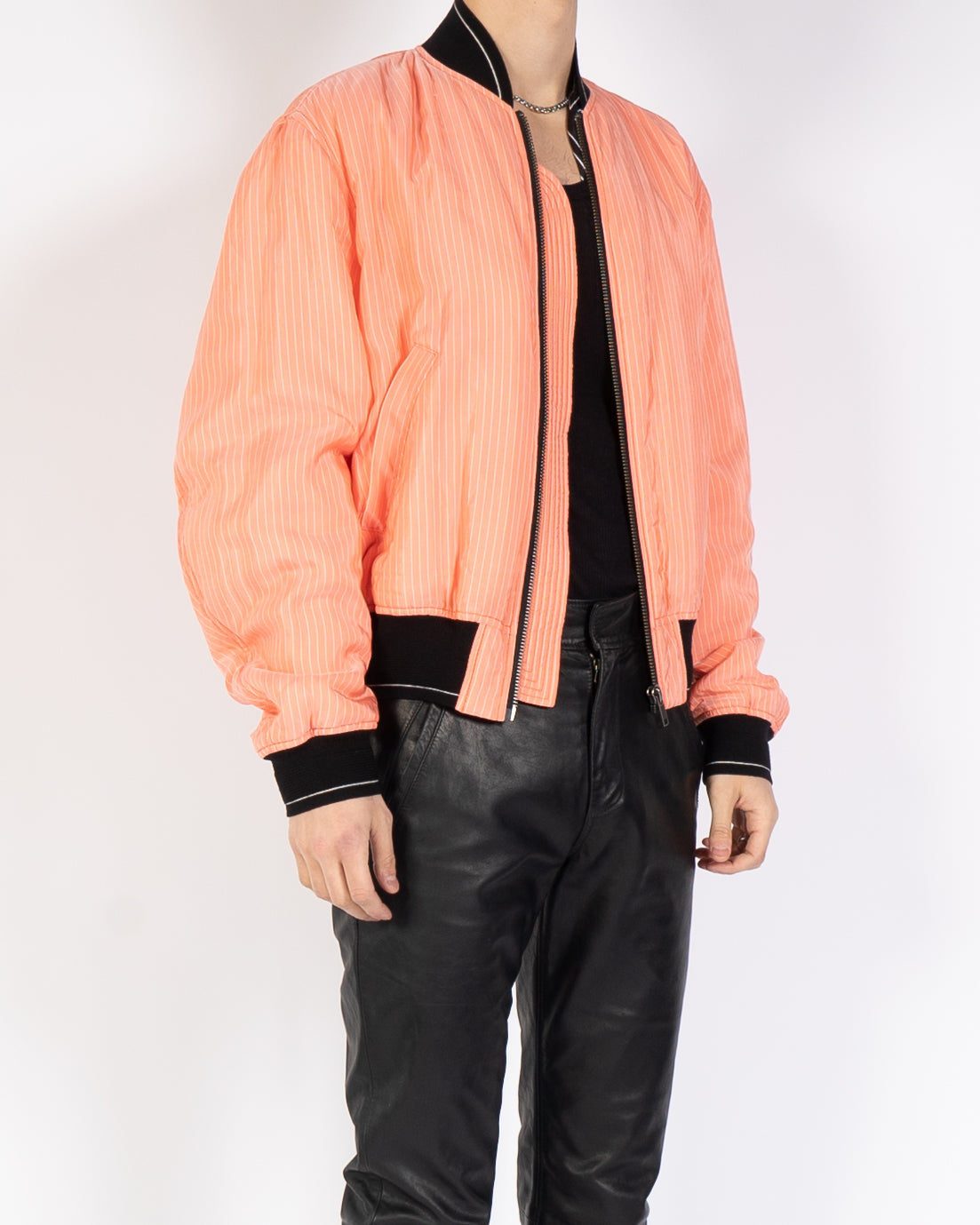 SS18 Salmon Striped Viscose Bomber