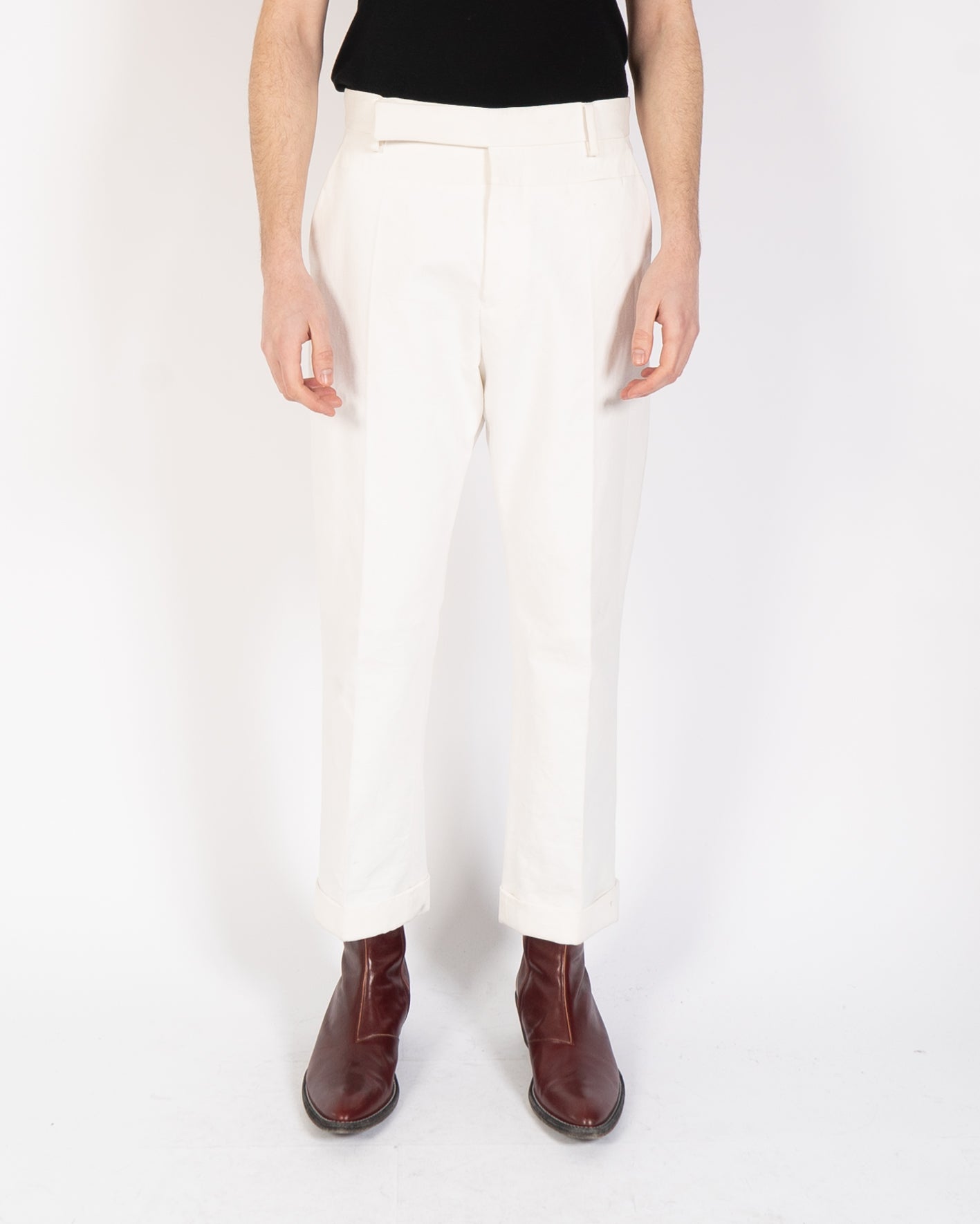 FW19 White Cotton Trousers with Chevron Waistband