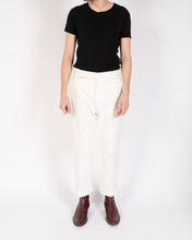 Load image into Gallery viewer, FW19 White Cotton Trousers with Chevron Waistband