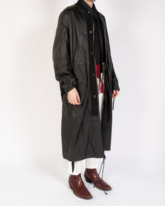 FW18 Black Leather Oversized Painter Coat