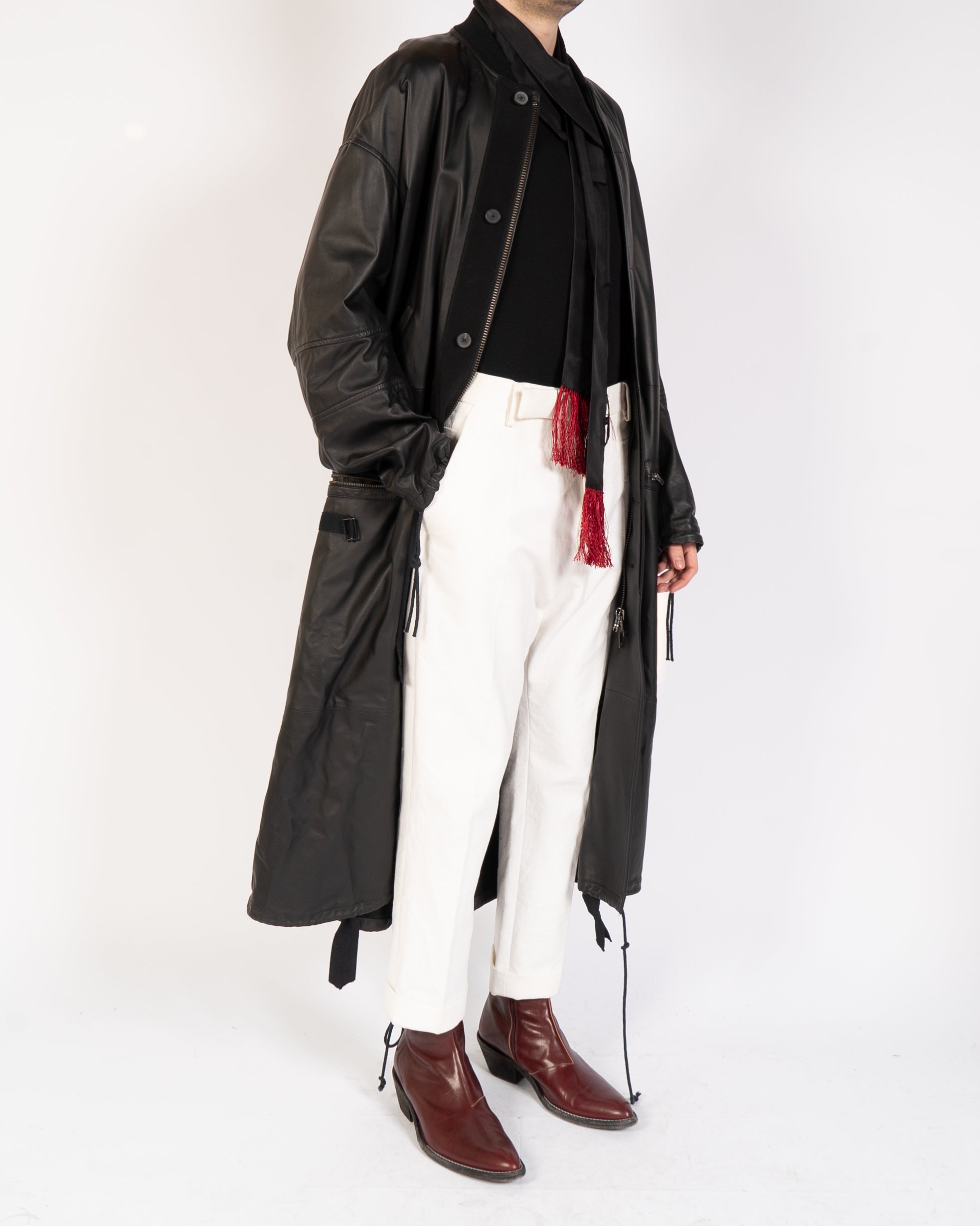 FW18 Black Leather Oversized Painter Coat