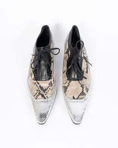 SS17 Pointed Beige Python Lace-Up Derbies