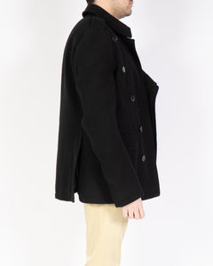 FW18 Black Curved Button Overcoat