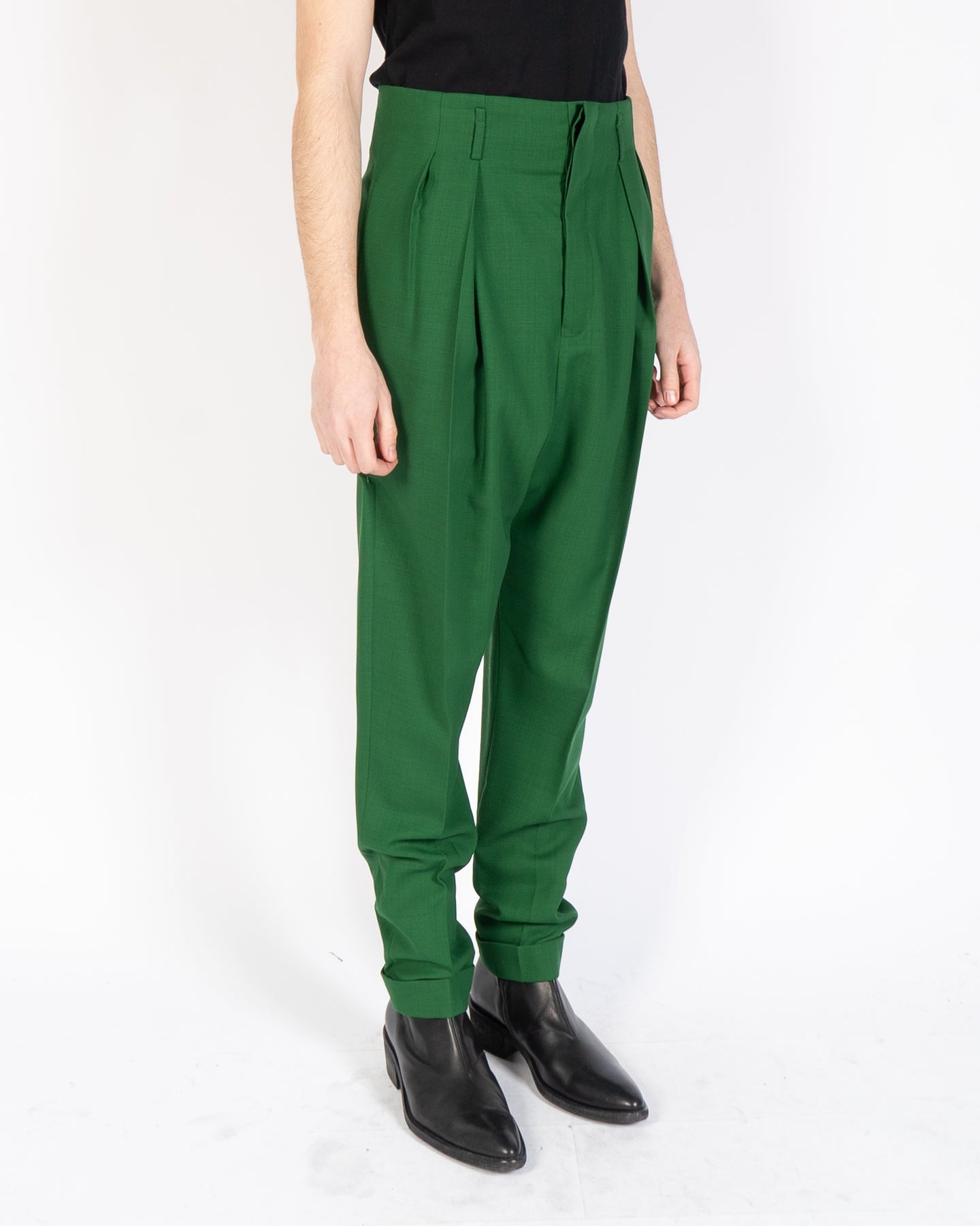 SS19 Green High Waisted Pleated Trousers
