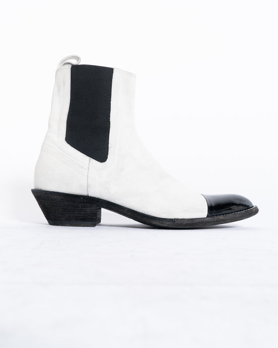SS20 White Suede Patent Toe Cap Boots