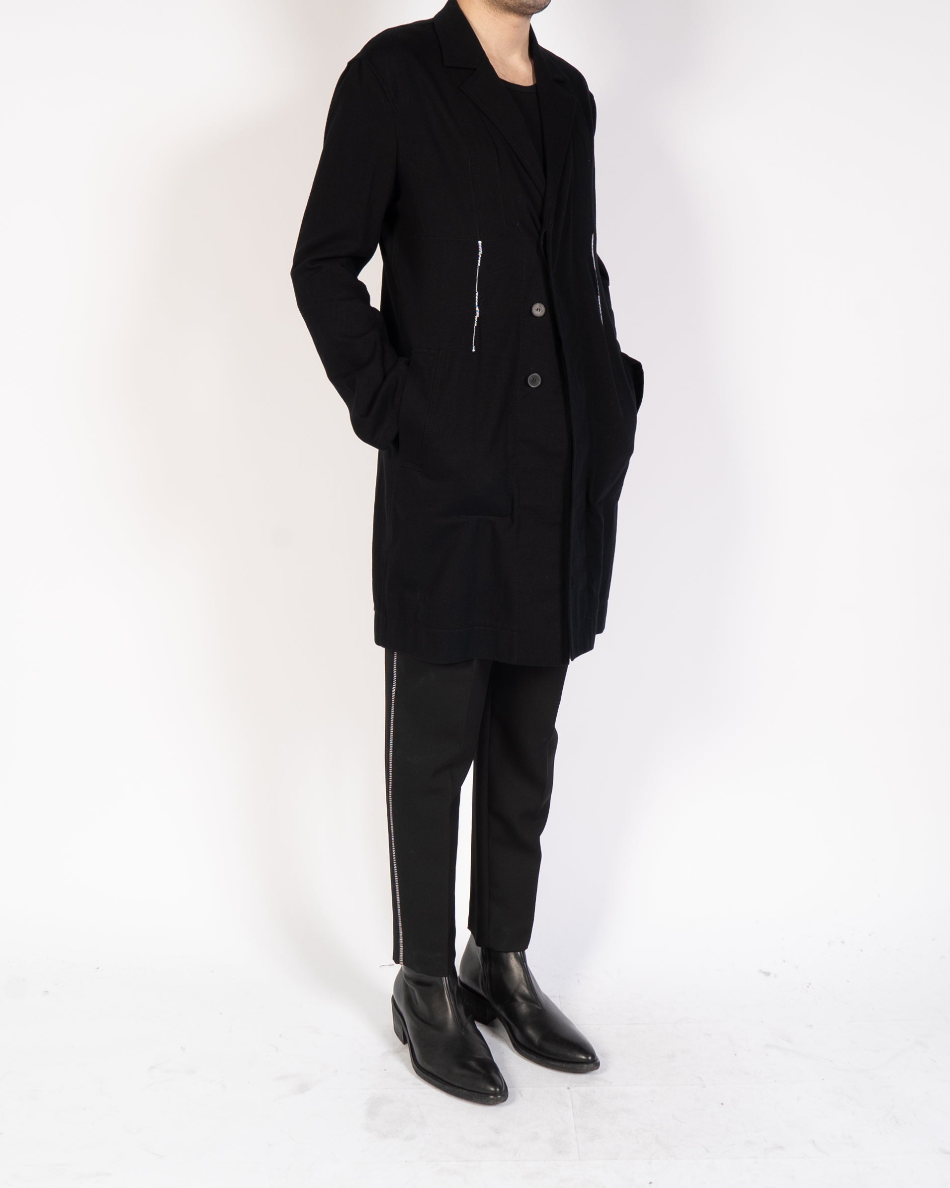 SS18 Black Painter Coat with White Contrast Stitching