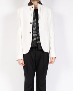 FW19 White Cotton Blazer with Brown Collar Detail