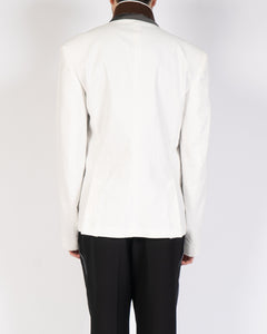 FW19 White Cotton Blazer with Brown Collar Detail