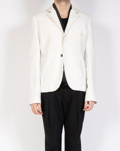 FW19 White Cotton Blazer with Brown Collar Detail