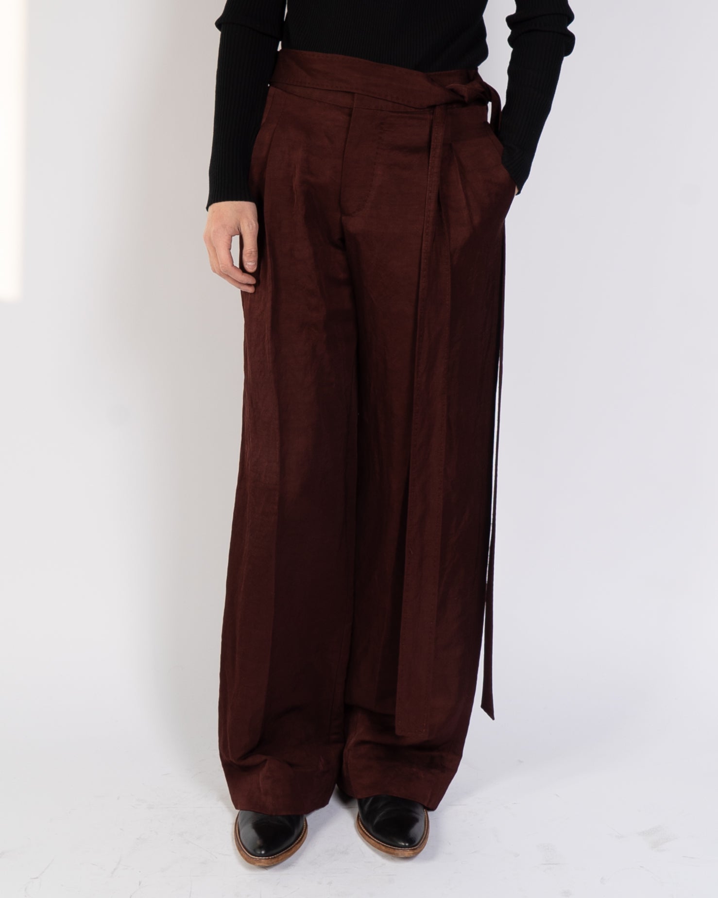 SS19 Chocolate Belted Viscose Trousers