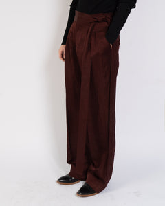 SS19 Chocolate Belted Viscose Trousers