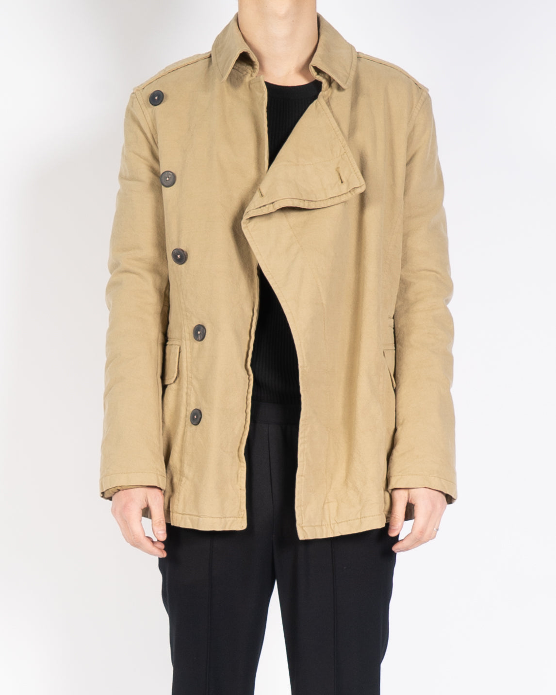 FW18 Beige Wool Curved Button Closure Coat