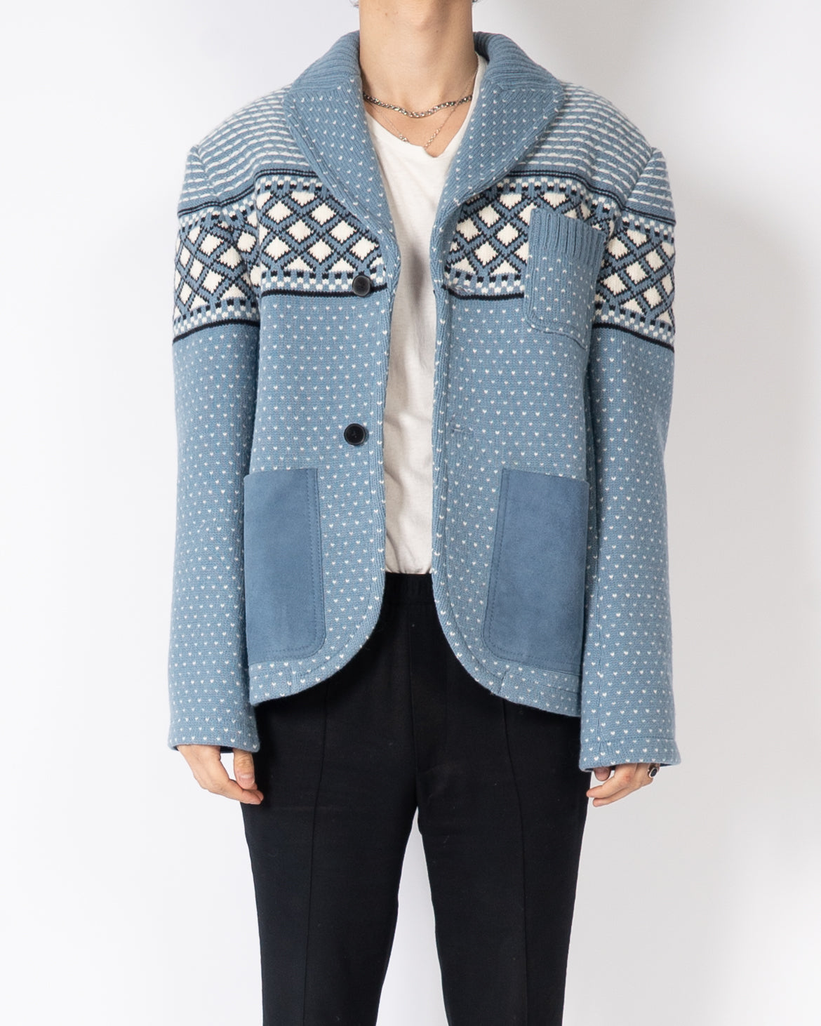 FW20 Blue Knitted Jacquard Jacket 1 of 1 Sample