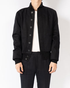 FW20 Black Buttoned Cotton Aviator Jacket