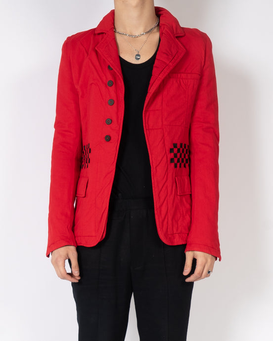 FW19 Red Embroidered Checkered Jersey Jacket