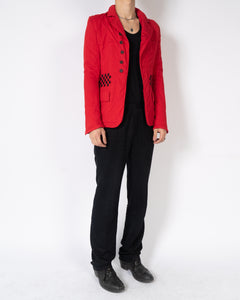 FW19 Red Embroidered Checkered Jersey Jacket