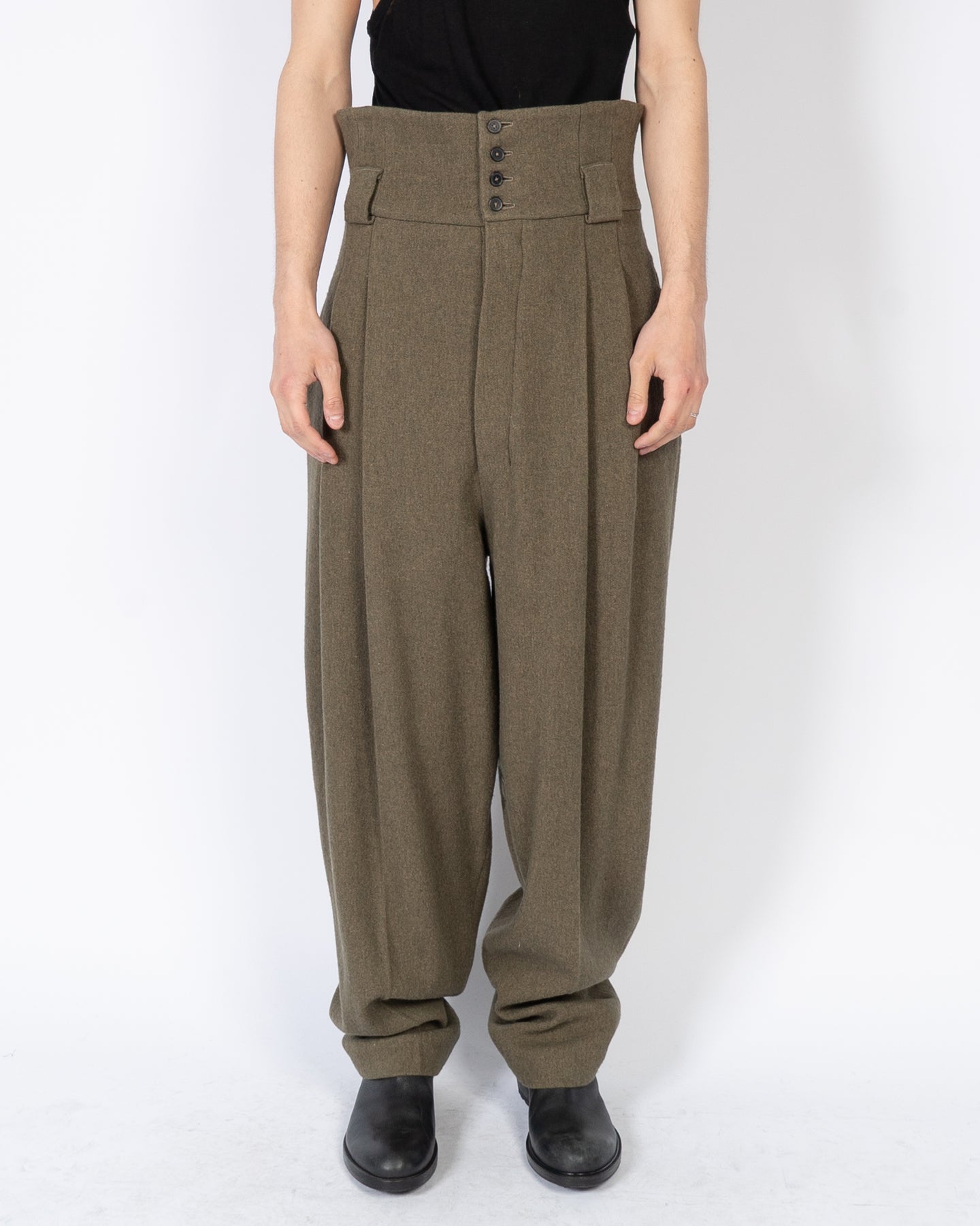 FW20 Olive Oversized Pleated Trousers 1 of 1 Sample
