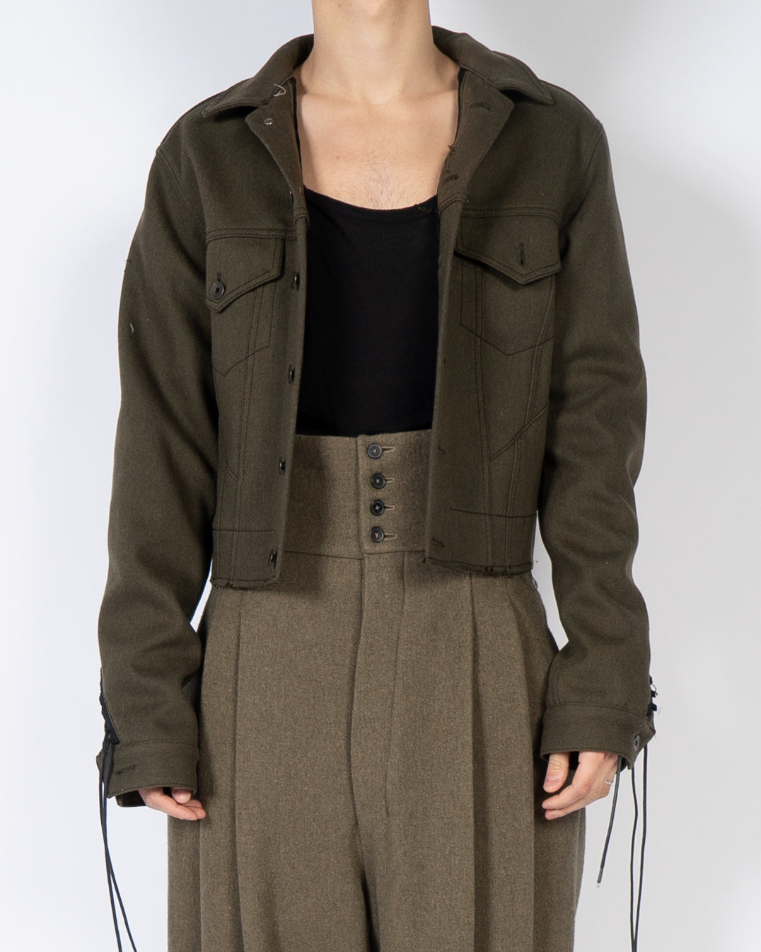 FW16 Khaki Wool Cropped Trucker Jacket Sample