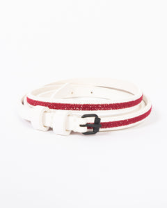 SS17 White Thin Leather Belt with Red Embroidery