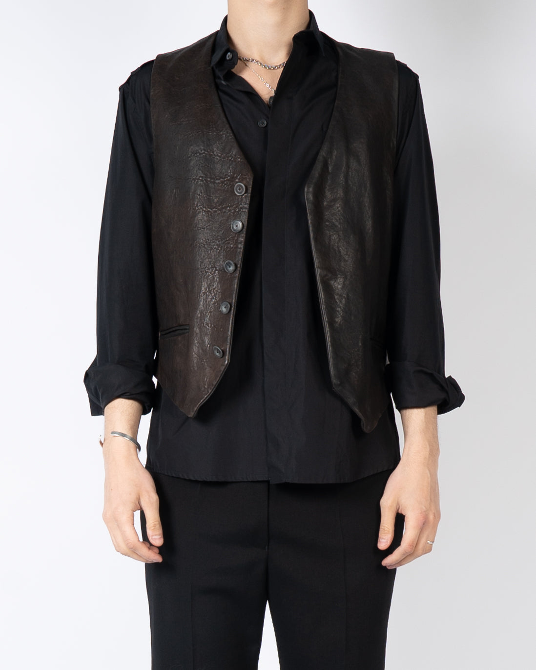 SS14 Brown Leather Waistcoat