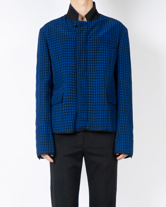 SS19 Checked Blue Padded Silk Jacket