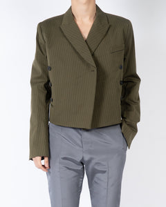 SS18 Khaki Striped Double Breasted Cropped Blazer Sample
