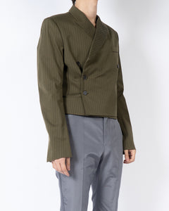 SS18 Khaki Striped Double Breasted Cropped Blazer Sample