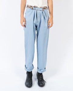 SS20 Blue Trousers with Leopard Waist 1 of 1 Sample