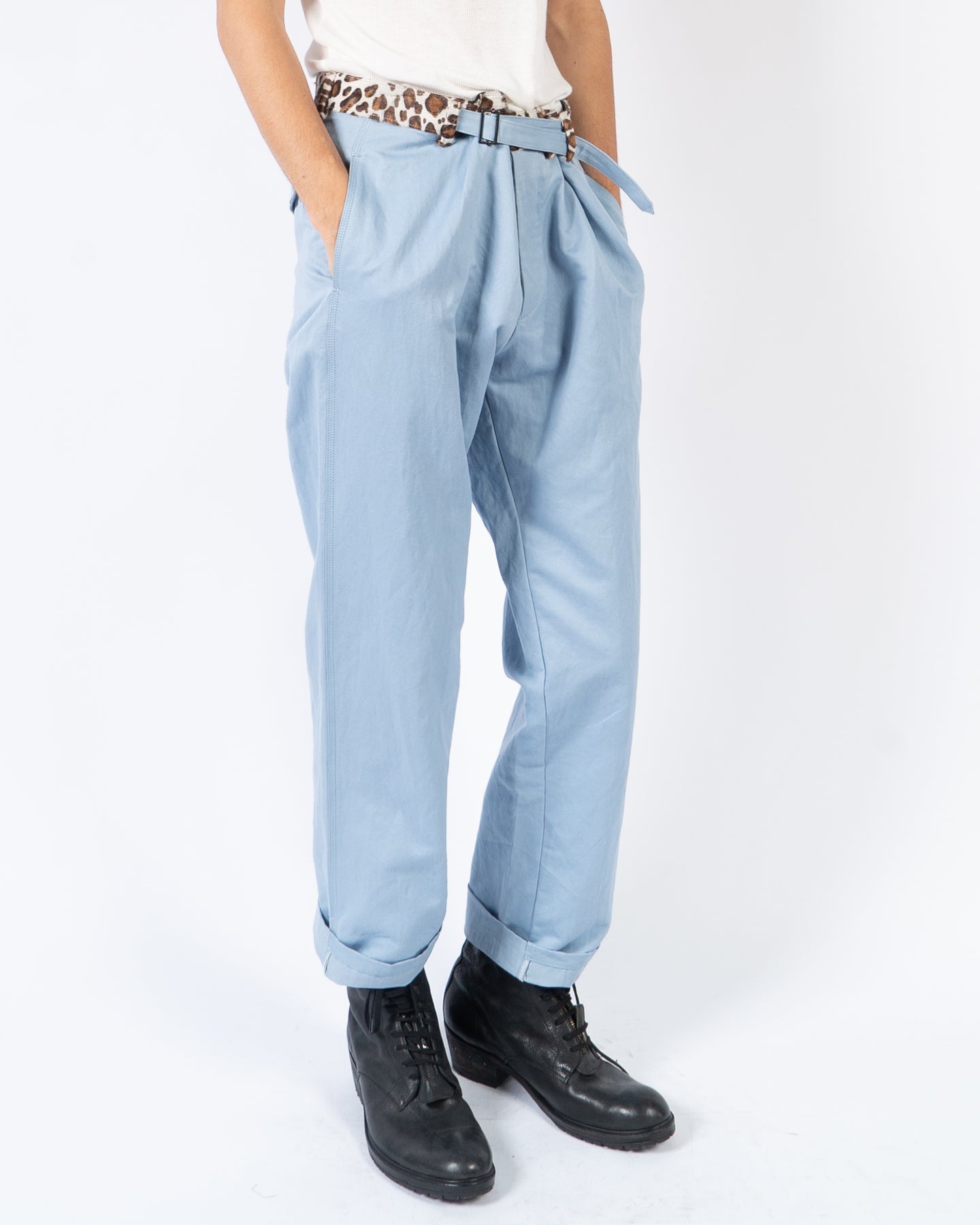 SS20 Blue Trousers with Leopard Waist 1 of 1 Sample