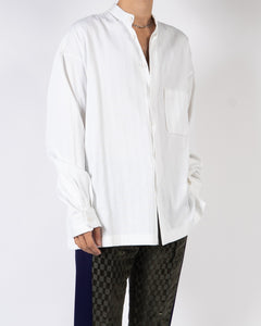 FW19 Oversized White Striped Cotton Mandarin Collar Shirt