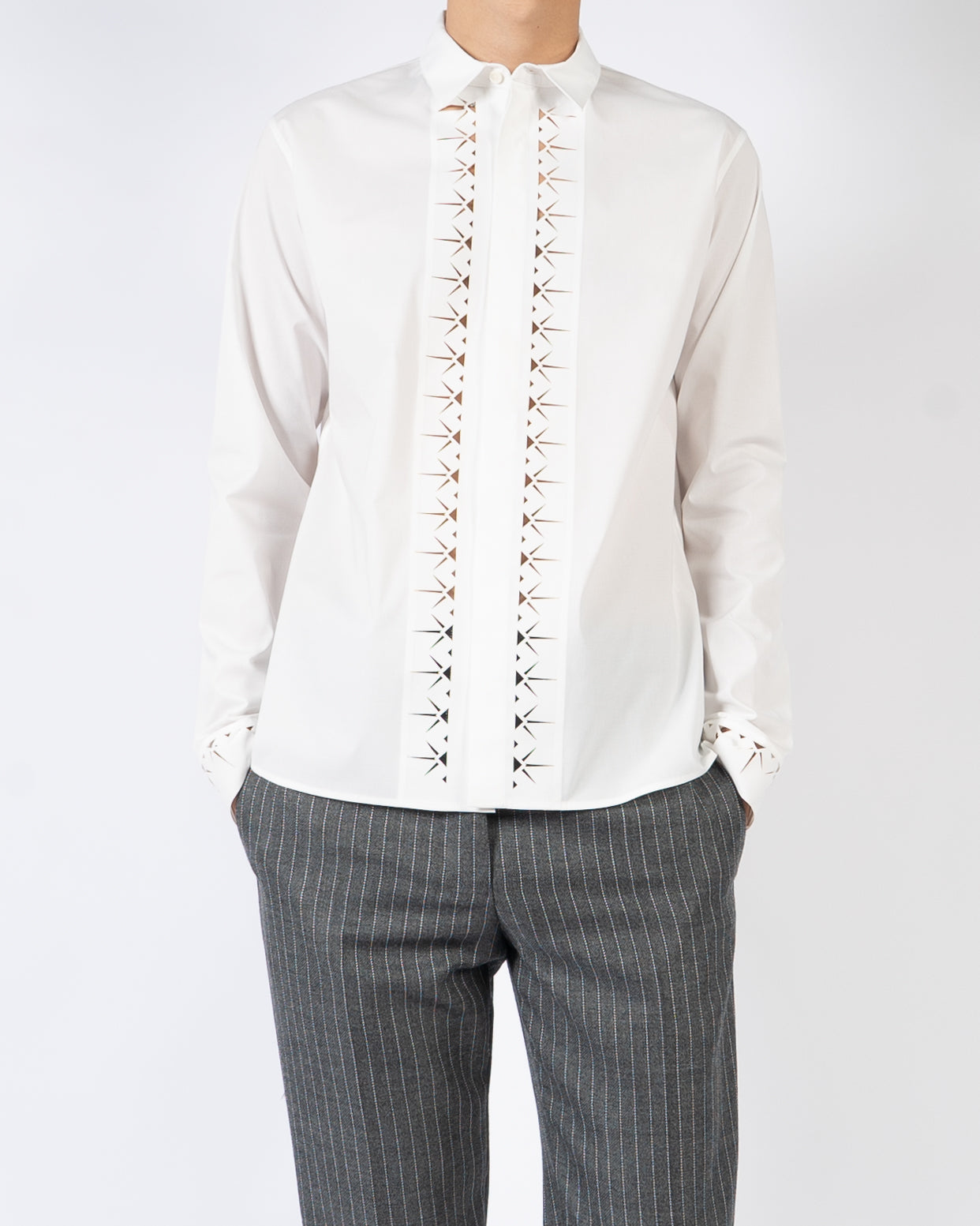 SS19 White Lasercut Front Cotton Shirt