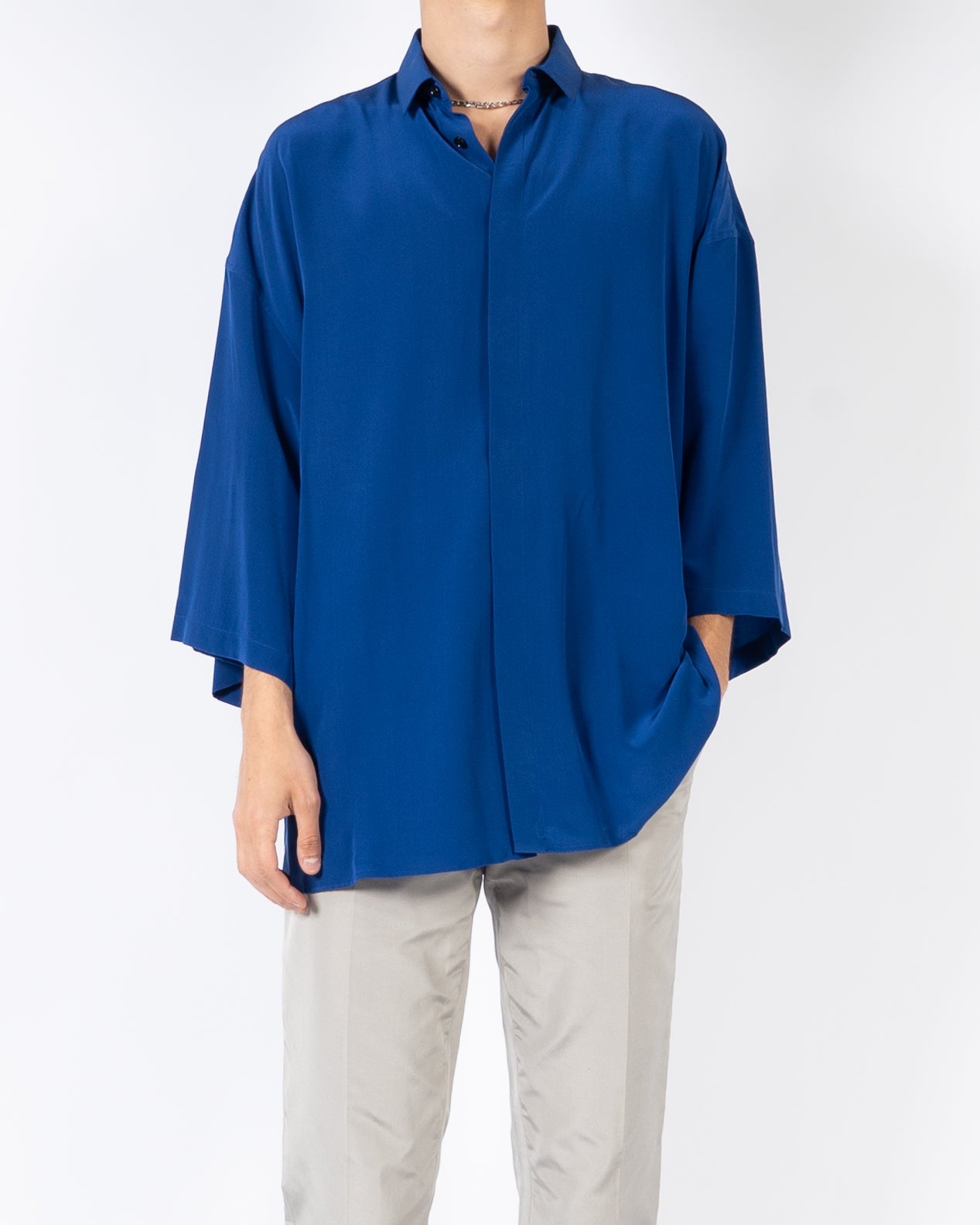 SS19 Oversized Blue Silk Shortsleeve Shirt