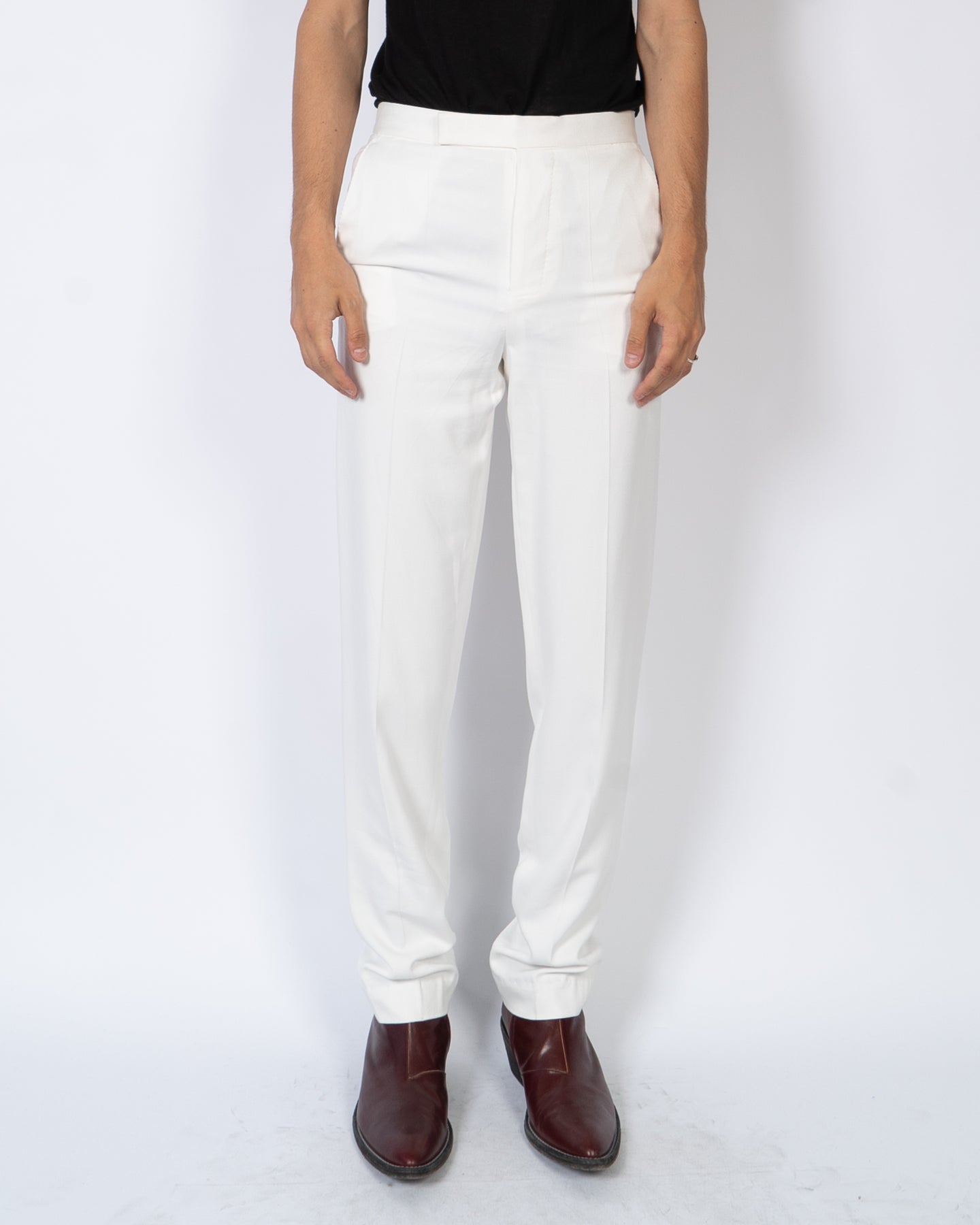 SS20 White Narrow Waistband Trousers
