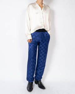 SS20 Sapeur Royal Blue Checked Silk Trousers