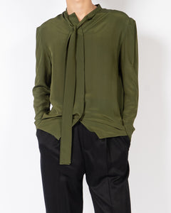 FW20 Sophora Khaki Drape Collar Silk Shirt