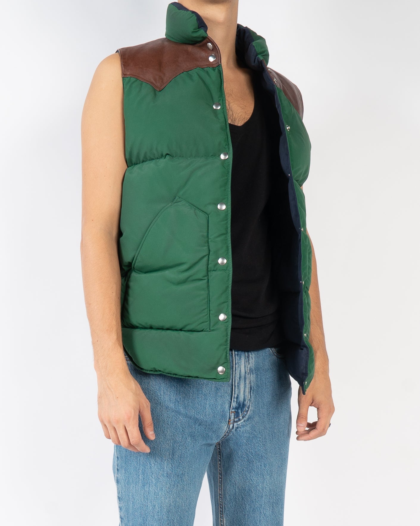 Leather Patched Puffer Vest Sample